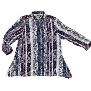 Chicos Blouse Womens Size 3 US 16/18 Floral Paisley Blue & Purple Career Office